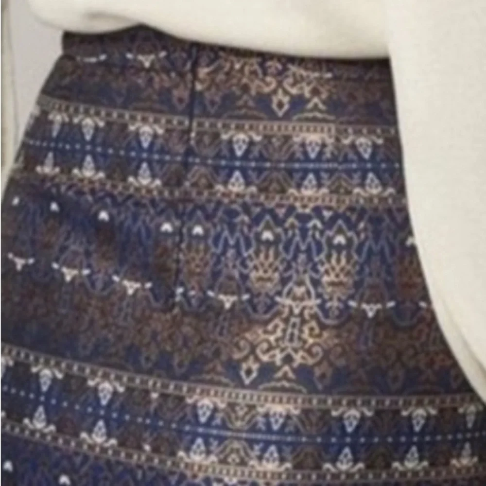 Massimo Dutti Mini Skirt Navy Blue Bronze Gold Metallic Jacquard Size 4